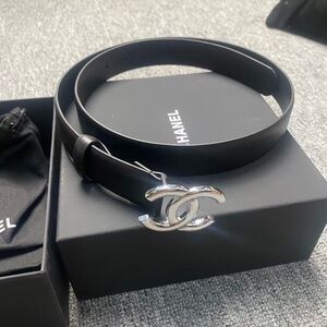 Chanel Black Leather Belt with CC Logo - Gently Used, Excellent Condition!